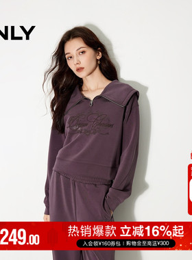 ONLY冬季休闲海军领字母刺绣短款长袖卫衣女|12439S025