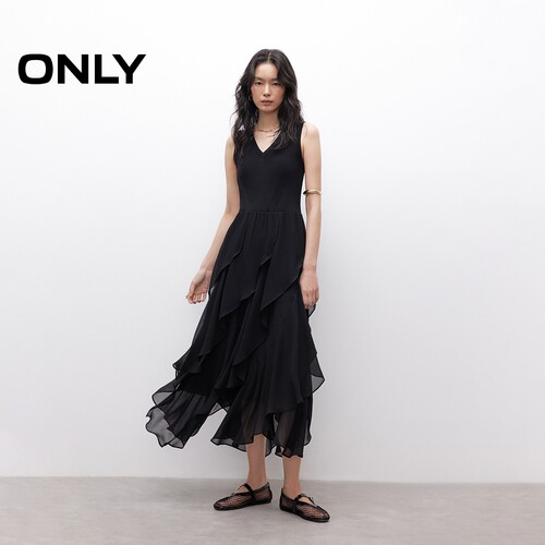 ONLYV领修身中长裙无袖连衣裙