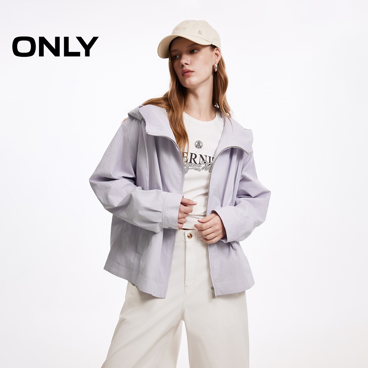 ONLY松弛感落肩上衣连帽抽绳外套
