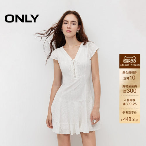 ONLYV领裙子小飞袖A字短款连衣裙