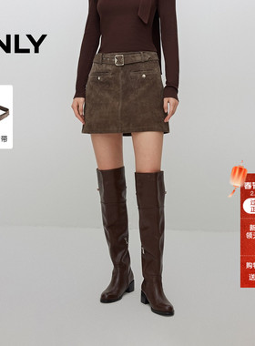 ONLY2026春季新款挺阔真皮皮革面料设计显瘦A字皮裙短裙半身裙女