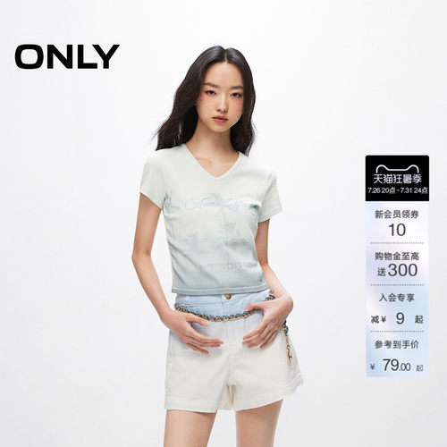 ONLYV领修身正肩短款T恤