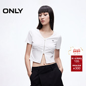 双头拉链V领剪裁修饰脖颈纯色正肩短款 ONLY2025夏季 新款 T恤女