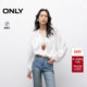 新款 法式 慵懒风日系纯色宽松V领泡泡袖 ONLY2025夏季 白色雪纺衫 女