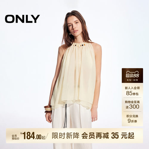 ONLY海边度假无袖圆领薄款雪纺衫