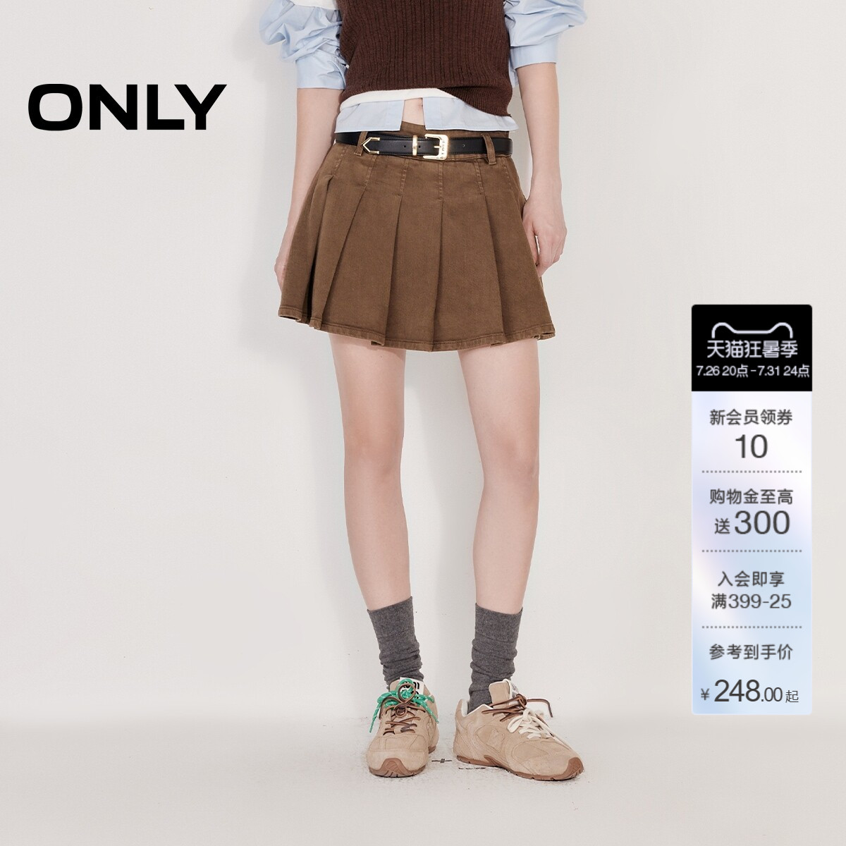 ONLYA字百褶裙短裙牛仔半身裙