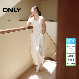 白色牛仔长裙连衣裙 拼接剪裁宽松裙子U型领无袖 ONLY2026春季 新款