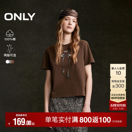ONLY甜美蝴蝶结宽松阔版T恤