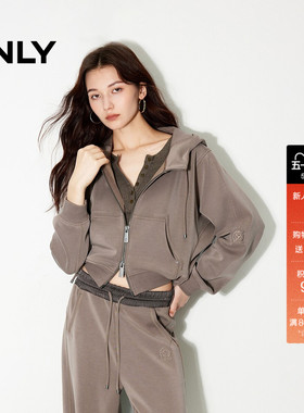 ONLY冬季休闲高级感宽松短款开衫连帽卫衣上衣女|12439R020
