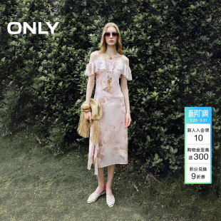 ONLY夏季 度假风不规则荷叶边开衩垂感V领细吊带裙子连衣裙女