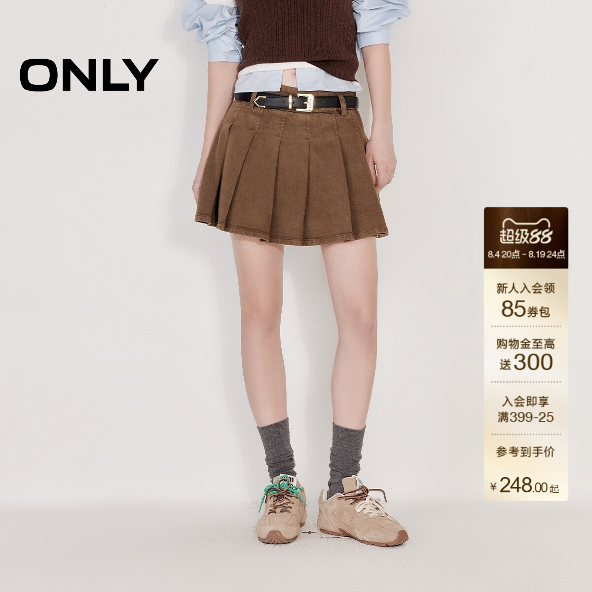 ONLYA字百褶裙短裙牛仔半身裙