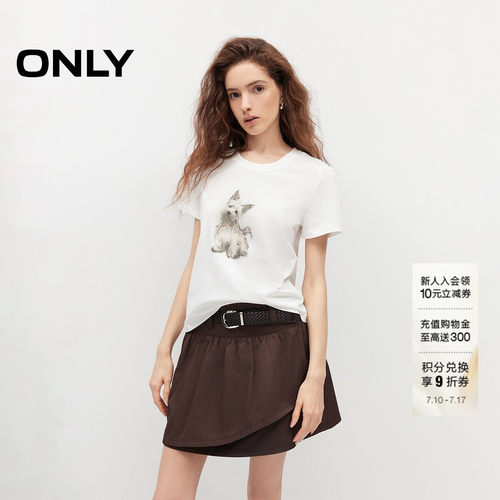 ONLY手绘小狗图案正肩款短袖T恤