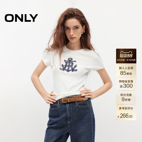 ONLY复古航海风印花修身正肩T恤