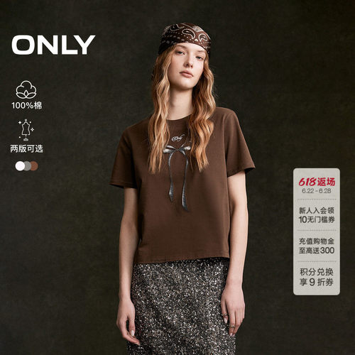ONLY甜美蝴蝶结宽松阔版T恤
