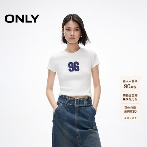 ONLY数字贴布正肩修身短款T恤