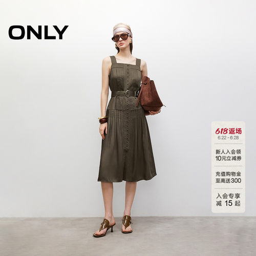 ONLY复古无袖收腰中长裙连衣裙