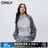 ONLY早春时尚休闲刺绣撞色短款长袖圆领卫衣女