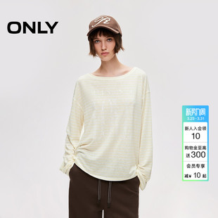 上衣T恤女 做旧彩色条纹亮片慵懒宽松复古长袖 ONLY2026春季 新款