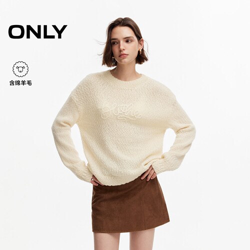 ONLY含羊毛慵懒感刺绣宽松针织衫