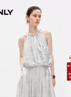 ONLY夏季法式花苞下摆挂脖宽松短款蕾丝衫女|12426Y010