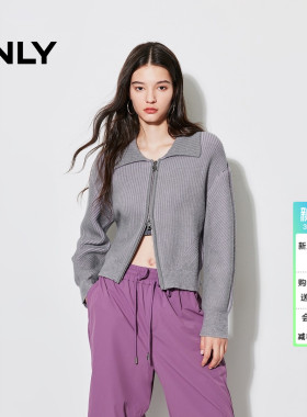 ONLY冬季上衣含绵羊毛显瘦翻领长袖落肩开衫针织衫女|12443B008