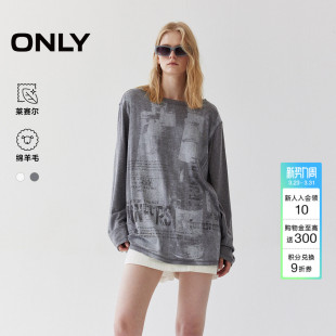 T恤女 上衣舒适莱赛尔绵羊毛宽松落肩圆领长袖 ONLY2026春季 新款