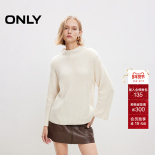 ONLY冬季休闲慵懒落肩宽松半高领毛衣针织衫女|124413012