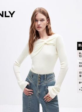 ONLY修身款含羊毛蝴蝶结领针织衫