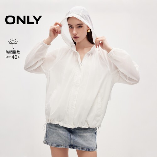 ONLY纯色宽松抽绳连帽防晒外套