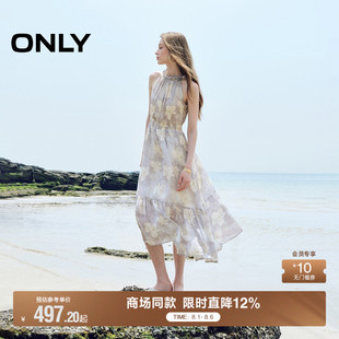 连衣裙女 ONLY2025夏季 新款 波嬉飘逸轻奢气质纱裙削肩版 型A字无袖