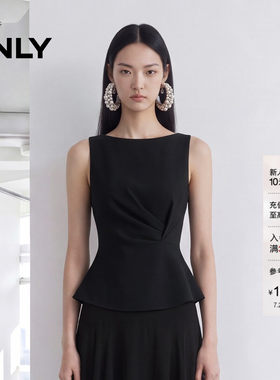 ONLY一字领无袖收腰蕾丝衫上衣女