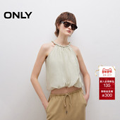 ONLY2025夏季 女 蕾丝衫 新款 系带甜美花苞下摆挂脖吊带宽松短款