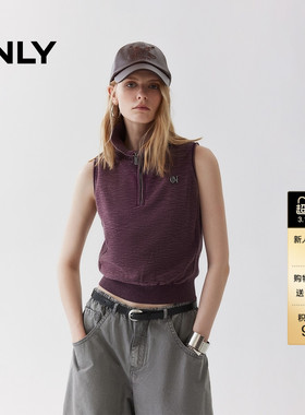 ONLY春季上衣辣妹金属拉链翻领短款无袖背心针织衫女|12533H003