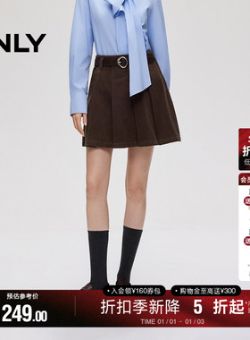 ONLY2025冬季新款纯棉显瘦A字减龄条绒百褶裙短裙牛仔半身裙女