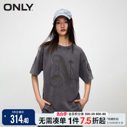 ONLY夏季时尚宽松圆领落肩字母百搭短袖T恤女|123301008