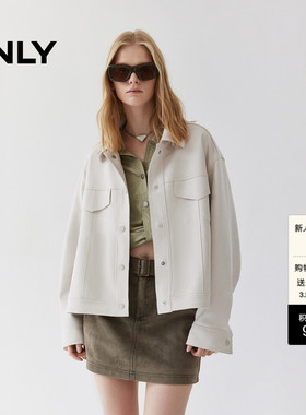 ONLY2026春季新款简约纯色绑带设计宽松舒适落肩翻领长袖外套女