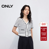 新款 航海系舒适经典 黑白条纹显瘦V领短袖 ONLY2025夏季 针织衫 女