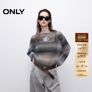 ONLY夏季个性渐变时尚抽绳设计落肩圆领宽松针织衫上衣女