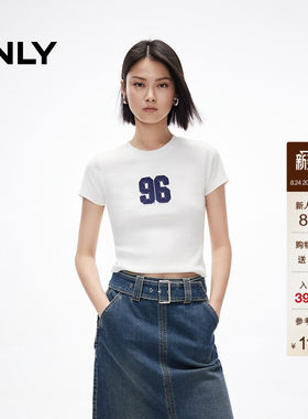 ONLY数字贴布正肩修身短款T恤