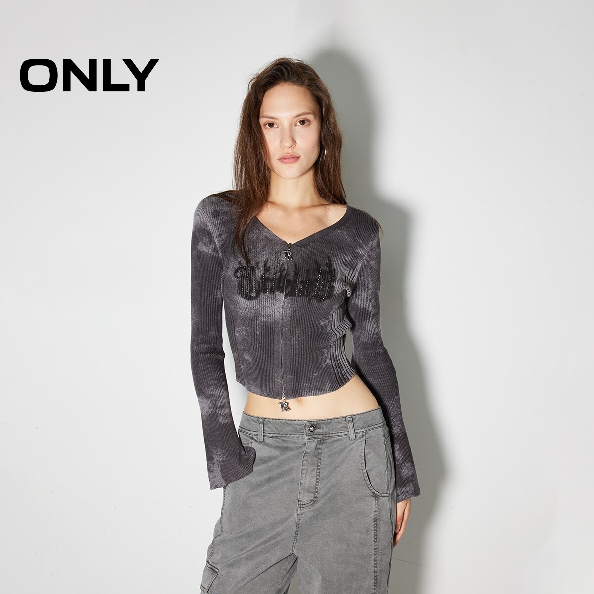 ONLY冬季潮流修身短款V领开衫毛衣针织衫上衣女|12433A007