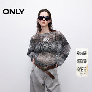 ONLY夏季个性渐变时尚抽绳设计落肩圆领宽松针织衫上衣女