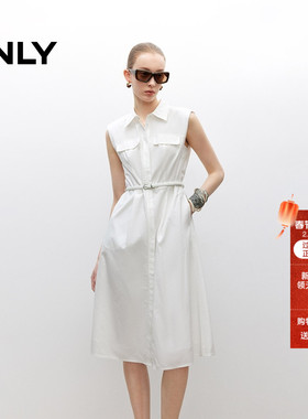 ONLY2025夏季新款舒适莱赛尔淡人穿搭A字白色显瘦衬衫裙连衣裙女