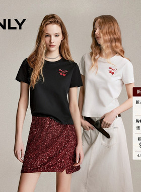 ONLY2026春季新款纯棉上衣甜美重工立体亮片水果短款正肩T恤女