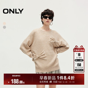 女 针织衫 124413044 含绵羊毛慵懒风圆领落肩长袖 ONLY冬季