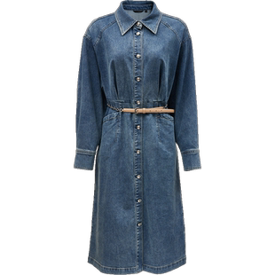 ONLY秋季气质穿搭时髦精致显瘦长袖撞色牛仔裙中长款连衣裙女|