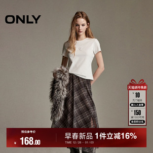 正肩短袖 ONLY2026春季 短款 甜美可爱立体蝴蝶结收腰修身 T恤女 新款