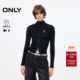 ONLY2026春季 女 针织开衫 新款 撞色双向拉链刺绣字母含绵羊毛长袖