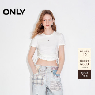 ONLY2026夏季 上衣简约百搭纯色设计修身 短款 正肩圆领T恤女 新款