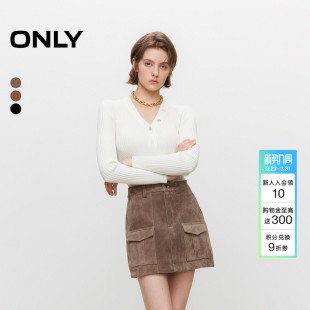 12449M003 风显瘦口袋A字短裙皮裙半身裙女 ONLY冬季 工装