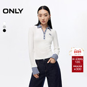 新款 学院风美式 正肩显瘦假两件拼接修身 ONLY2026春季 长袖 T恤女